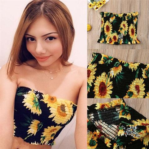 Image of Women Sunflower Bustier Sheer Crop Top