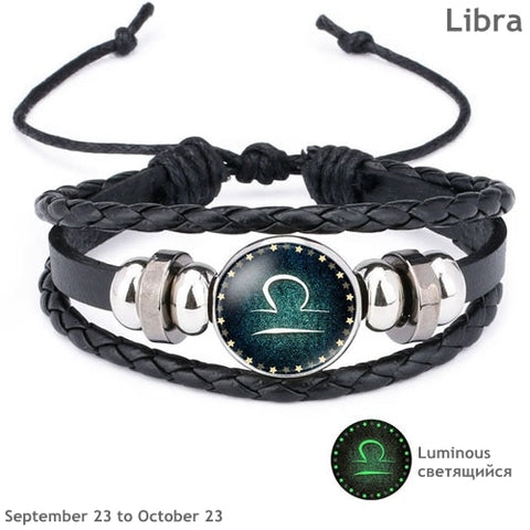 Image of 12 Constellation Luminous Bracelet Men Leather