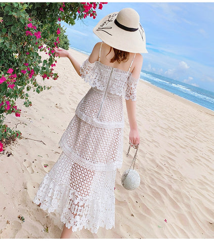 Image of Runway Slash Neck Long Dress