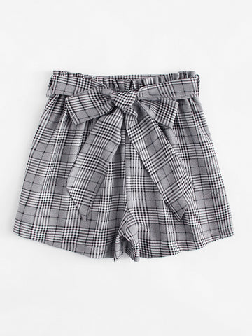 Image of Self Tie Waist Plaid Shorts