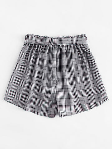 Image of Self Tie Waist Plaid Shorts