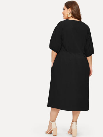 Image of Plus Dual Pockets Button Through Shirt Dress