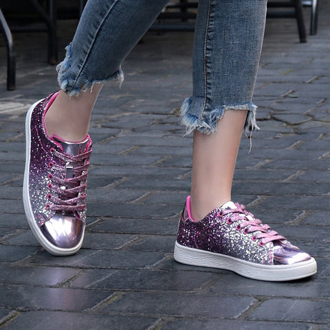 Image of Women Sneakers lace-Up Bling Glitter