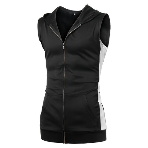 Image of Men Zipper Splicing Sports Hooded Vest