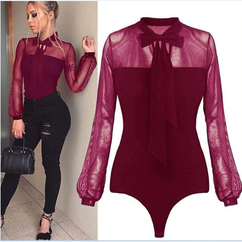 Image of Bodysuit Women Sexy Bow Mock