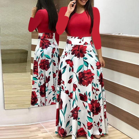 Image of Long Dress Fashion Women Floral Print Boho