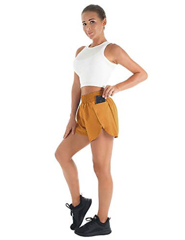 Image of Blooming Jelly Womens Quick-Dry Running Shorts Sport Layer Elastic Waist Active Workout Shorts with Pockets 1.75" (x-Small, Army Green)