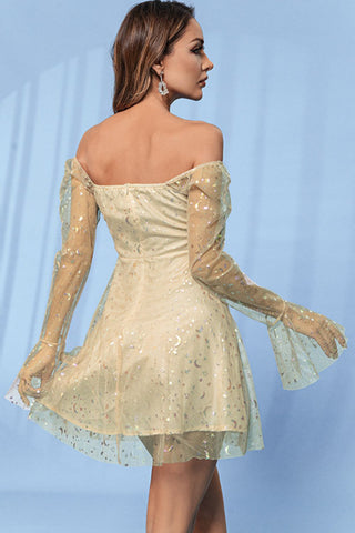 Image of Printed Mesh Flare Sleeve Dress