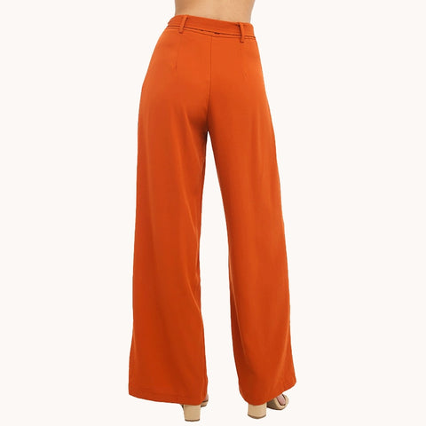 Image of Women Orange Wide Leg Chiffon Pants
