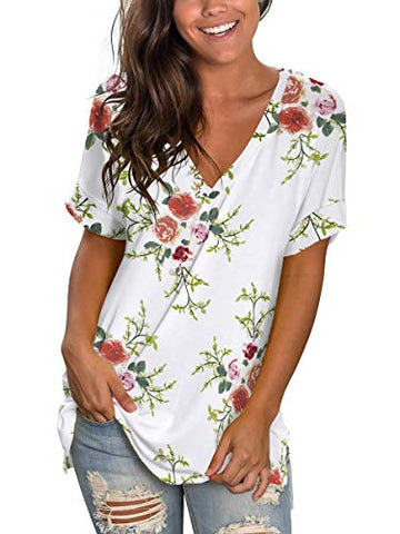 Image of Womens Tshirts Short Sleeves Cute Juniors Tops Beach Printed Tunics Side Split S