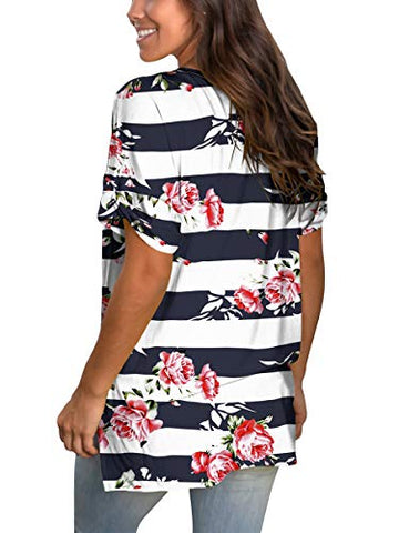 Image of Womens Tshirts Short Sleeves Cute Juniors Tops Beach Printed Tunics Side Split S
