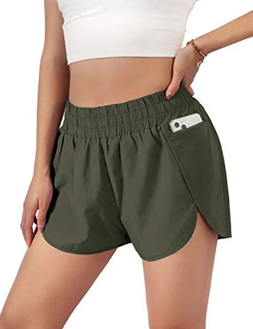 Image of Blooming Jelly Womens Quick-Dry Running Shorts Sport Layer Elastic Waist Active Workout Shorts with Pockets 1.75" (x-Small, Army Green)
