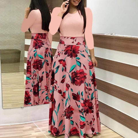 Image of Long Dress Fashion Women Floral Print Boho