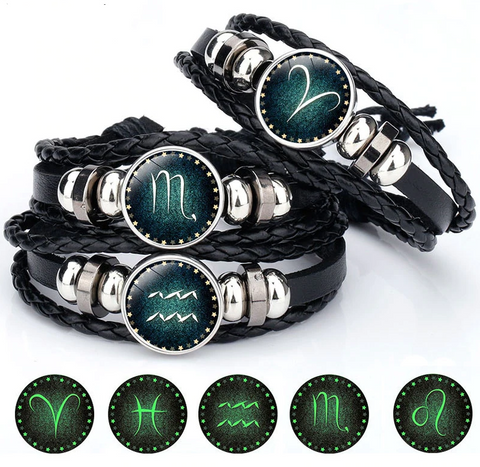 Image of 12 Constellation Luminous Bracelet Men Leather