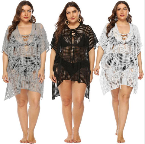 Image of Plus Size Side Slit Crochet Beach Dress