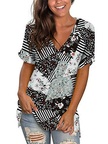 Image of Womens Tshirts Short Sleeves Cute Juniors Tops Beach Printed Tunics Side Split S