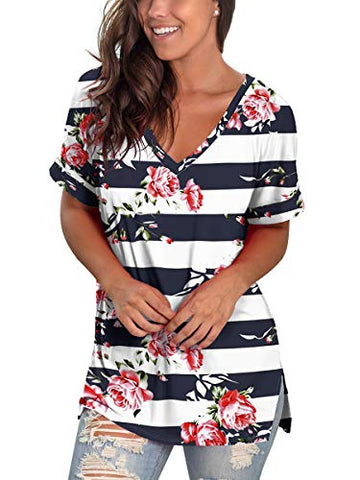 Image of Womens Tshirts Short Sleeves Cute Juniors Tops Beach Printed Tunics Side Split S