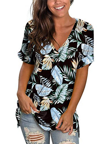 Image of Womens Tshirts Short Sleeves Cute Juniors Tops Beach Printed Tunics Side Split S
