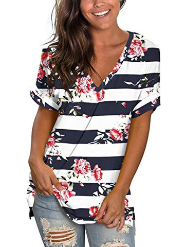 Image of Womens Tshirts Short Sleeves Cute Juniors Tops Beach Printed Tunics Side Split S