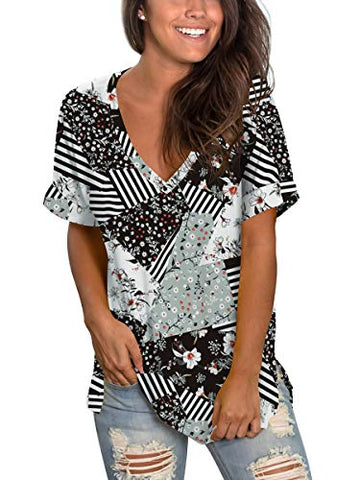 Image of Womens Tshirts Short Sleeves Cute Juniors Tops Beach Printed Tunics Side Split S