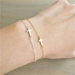 Stainless Steel Womens Horizontal Sideways Cross Bracelets