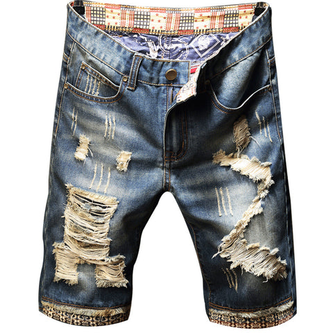 Image of Men Fit Hole Straight Denim Jeans Shorts
