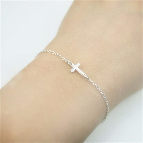 Image of Stainless Steel Womens Horizontal Sideways Cross Bracelets
