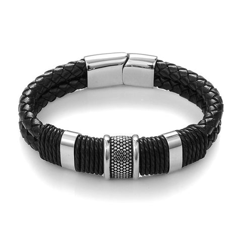 Image of Leather Steel Bracelet Men