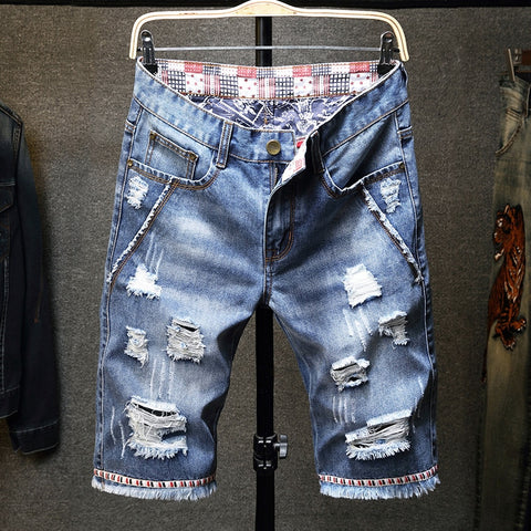 Image of Men Fit Hole Straight Denim Jeans Shorts