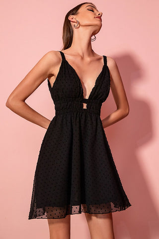 Image of Swiss Dot Cutout Deep V Mini Dress