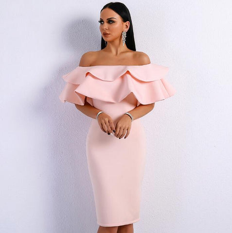 Image of Women Slash Neck Ruffles Backless Dresses