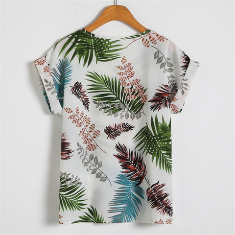 Image of Floral Bat Short Sleeve Chiffon Shirt