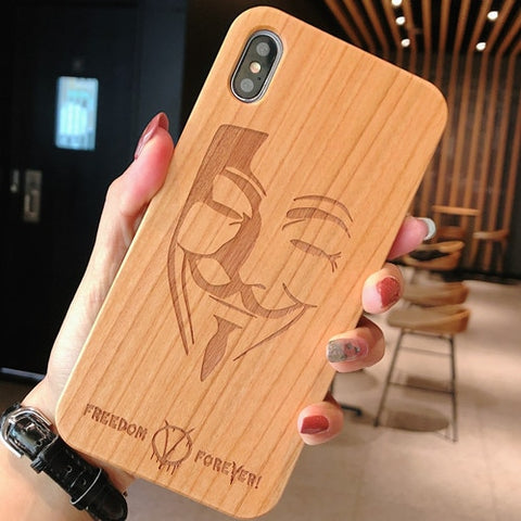 Image of Laser Engraving Real Wood Cell Phone Case for iPhone
