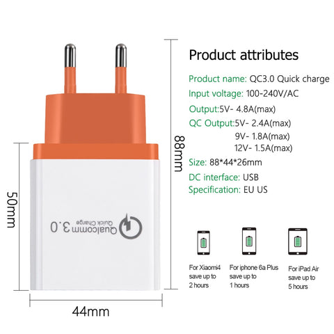 Image of 18 W USB Quick charge 3.0 5V 3A for Iphone 7 8 EU US Plug Mobile Phone Fast charger charging