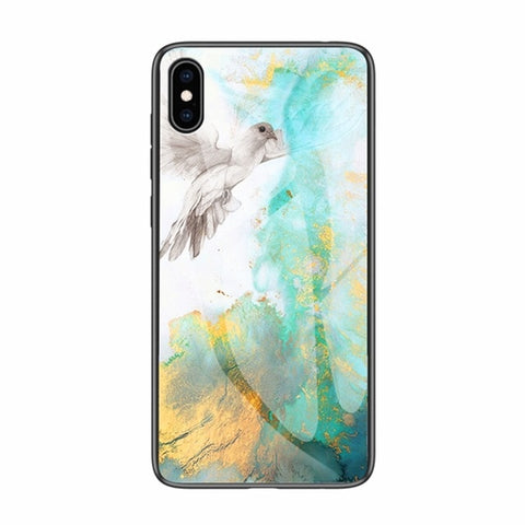 Image of Luxury Marble Phone Case for iPhone X Xs Max Glass PC pigeon Back Cover Silicone Soft