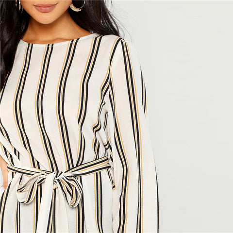 Image of Elegant Striped Print Long Sleeve Blouse