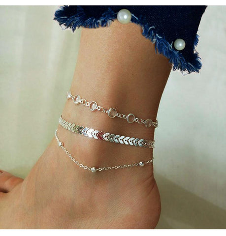 Image of Chevron and Crystals Anklet Set 3pcs