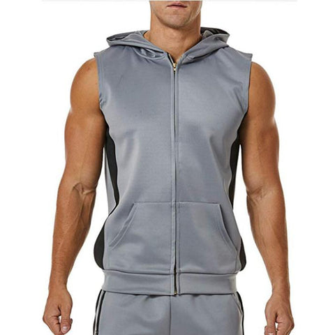 Image of Men Zipper Splicing Sports Hooded Vest