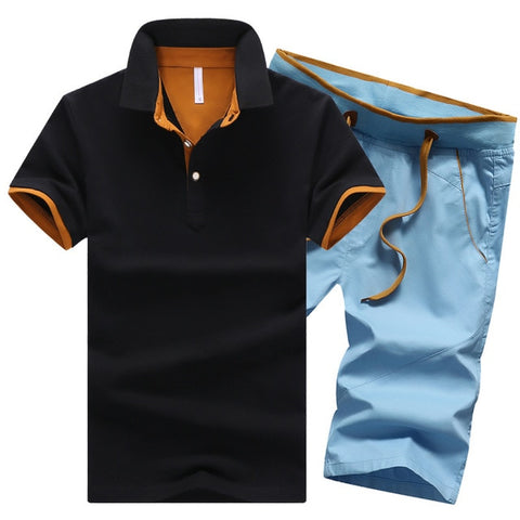 Image of Polo Shirts Sets- 2 Piece Set Elastic Waist Shorts