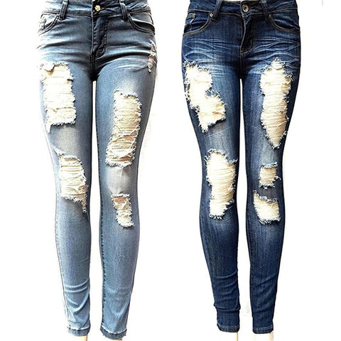 Image of Women's Skinny Hole Ripped Jeans