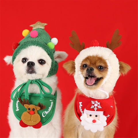 Image of Dog Christmas Bandana Santa Hat