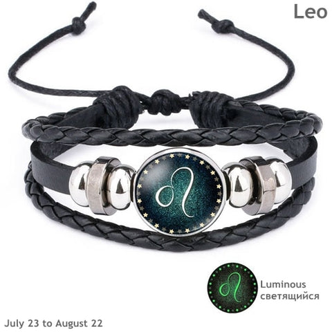 Image of 12 Constellation Luminous Bracelet Men Leather