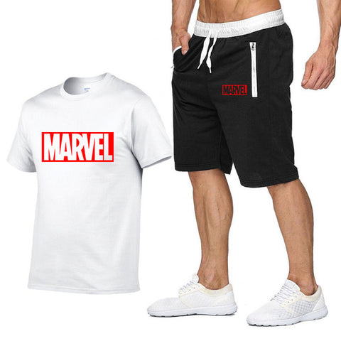 Image of Cotton T Shirts+Shorts Men Sets-MARVEL letter printing