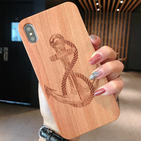 Image of Laser Engraving Real Wood Cell Phone Case for iPhone