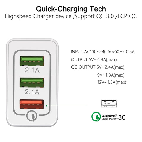 Image of 18 W USB Quick charge 3.0 5V 3A for Iphone 7 8 EU US Plug Mobile Phone Fast charger charging