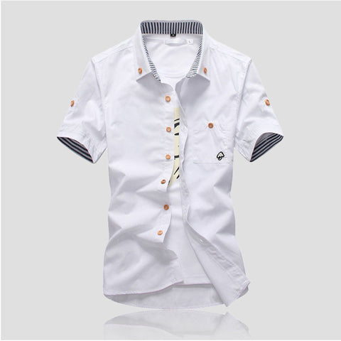 Image of Mushroom Embroidery Mens Short Sleeve Casual Shirts