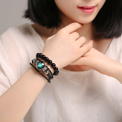 Image of 12 Constellation Luminous Bracelet Men Leather