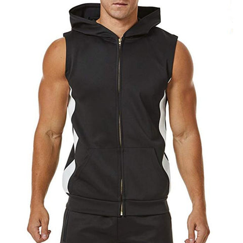 Image of Men Zipper Splicing Sports Hooded Vest