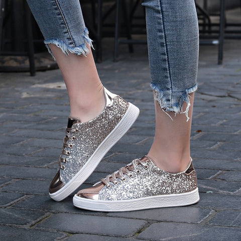 Image of Women Sneakers lace-Up Bling Glitter