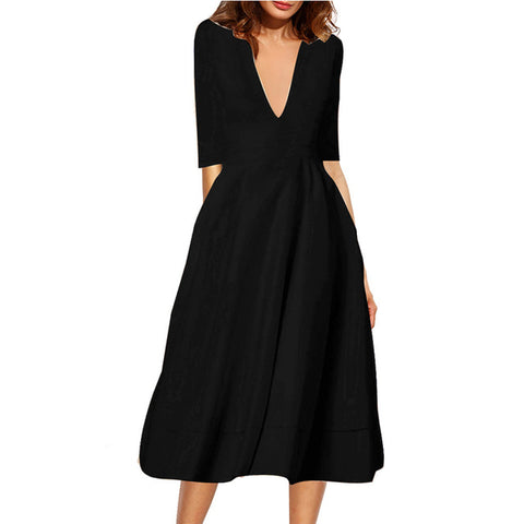 Image of Long Dress Solid Color Female Office Casual Dress